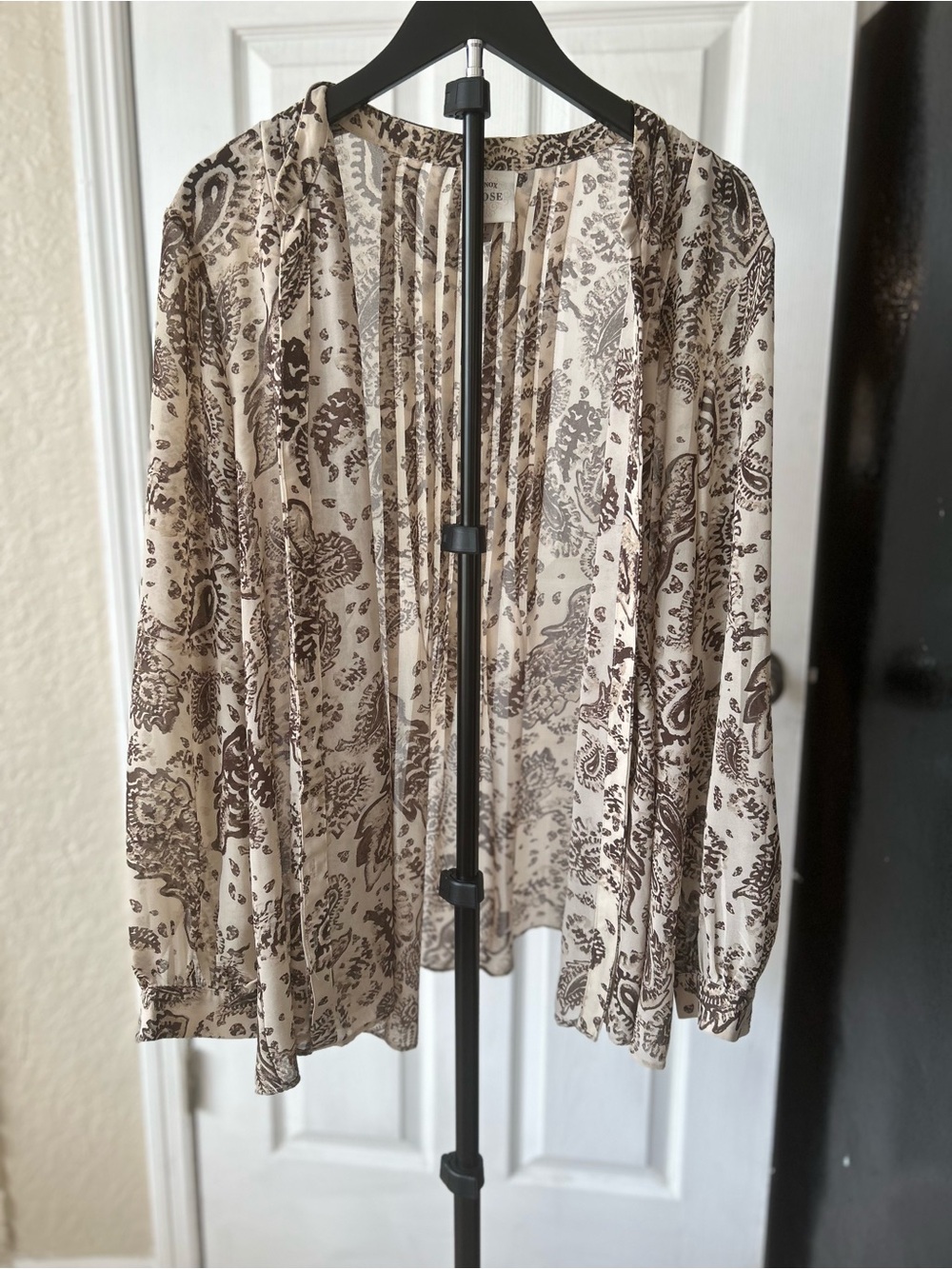 Knox Rose Cream and Brown Paisley Open-Front Blouse Jacket Size XL